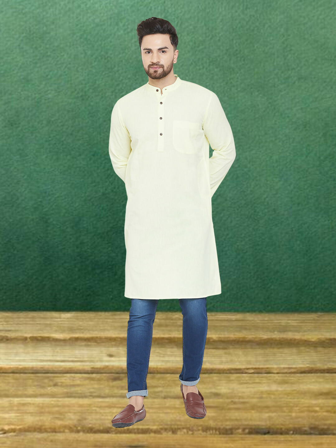 Even Apparels Men's Pure Cotton Yellow Kurta | Grocsy