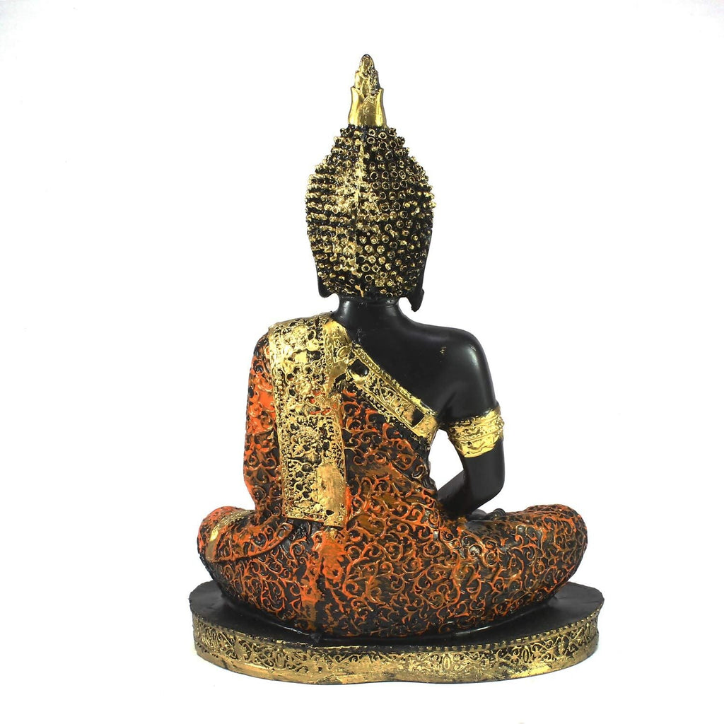 eCraftIndia Golden, Orange, and Black Polyresin Meditating Lord Buddha Statue | Grocsy