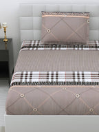 DREAM WEAVERZ Beige Checked 220 TC Glazed Cotton Bedsheet with Pillow Covers | Grocsy