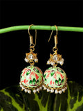 Joban Fashion Green Brass Meenakai Hand Painted Jhumka With Pachi Kundan Earring | Grocsy