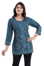 Snehal Creations Graceful Gray Faux Crepe Short Kurti Tunic Top | Grocsy