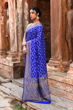Joban Fashion Violet Crepe Chiffon Pure Handloom Banarasi Silk Saree | Grocsy