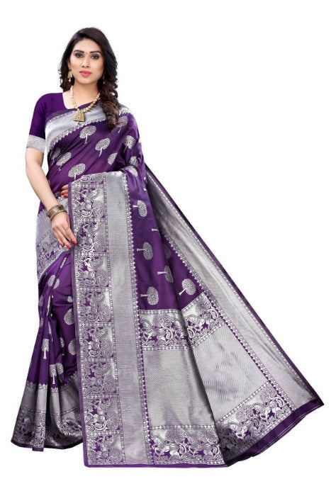 Vamika Banarasi Jacquard Weaving Purple Saree (AMEE PURPLE) | Grocsy