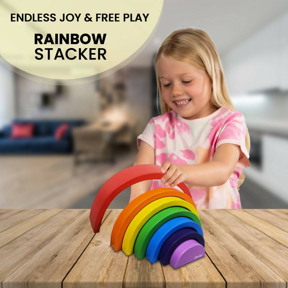 Matoyi Wooden Rainbow Stacker ? 7 Piece Colorful Stacker | Grocsy