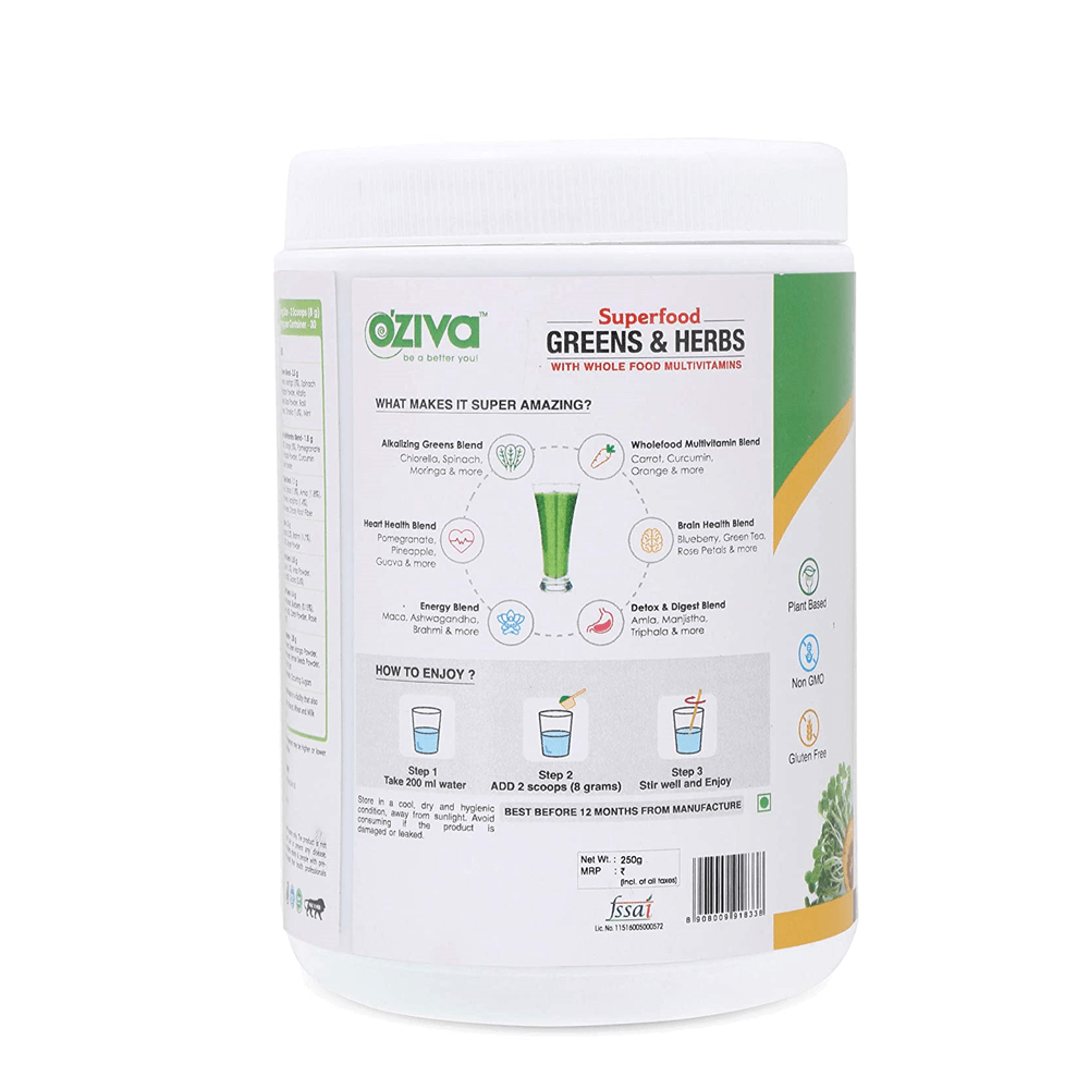 OZiva Superfood Greens & Herbs With Whole Food | Grocsy