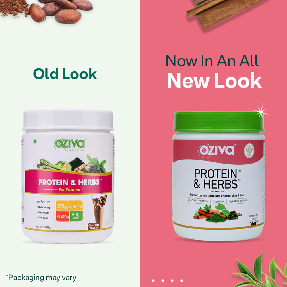 OZiva Protein & Herbs for Women - Protein Powder to Reduce Body Fat, Manage Weight & Metabolism, No Added Sugar | Grocsy