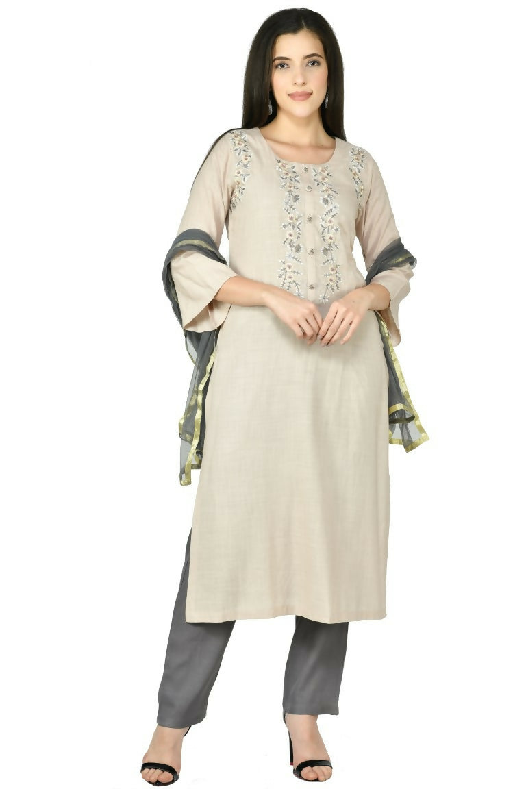 Joban Fashion Beige Cotton Rayon Kurta Set | Grocsy