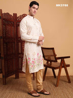 Cream Cotton Printed Chikankari Embroidery Work Kurta - Mahotsav | Grocsy