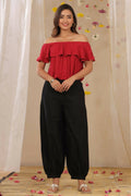 Juniper Women Black Cotton Flex Solid Stylized Dhoti Pant | Grocsy