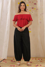 Juniper Women Black Cotton Flex Solid Stylized Dhoti Pant | Grocsy
