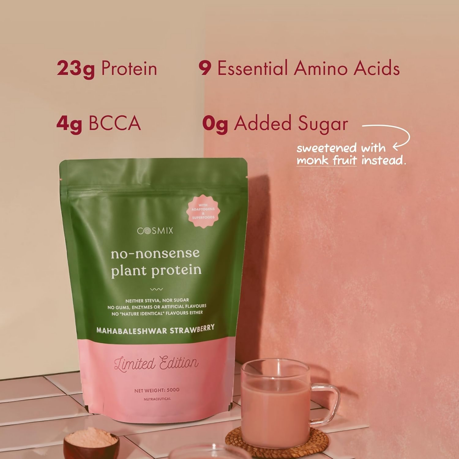 Cosmix No-Nonsense Plant Protein 23 (Mahabaleshwar Strawberry) | Grocsy