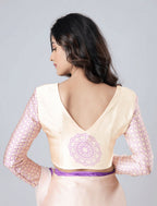 Vastranavya Peach Mandala Print Free Hand Ready to Wear Saree | Grocsy