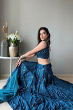 Jyoti Fashion Blue Thread Embroidery Georgette Designer Lehenga Choli with Dupatta | Grocsy