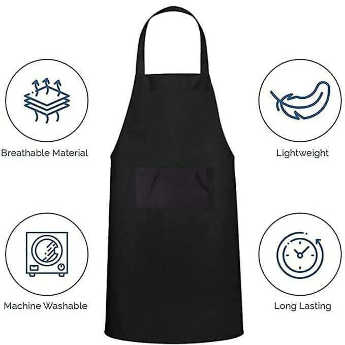 Uniformer Kitchen Apron For Men & Women-Black (Pack of 12) | Grocsy