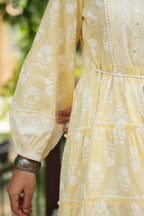 Juniper Women's Yellow Rayon Floral Printed Short Tiered Dress | Grocsy