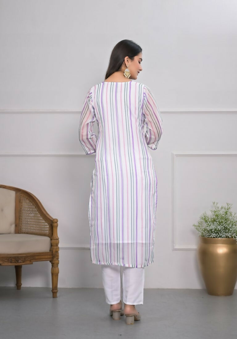 White Viscose Silk Embroidery with Thread and sequence Stitched Suit With Dupatta - Tanisha | Grocsy
