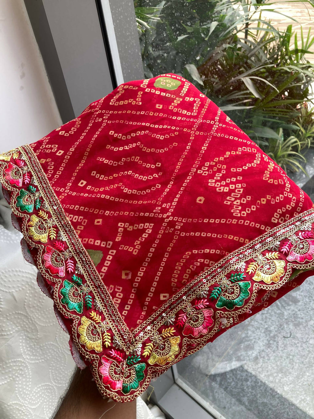 Teeya Creation Womens Trendy Simply Bandhej Georgette Saree-Red | Grocsy