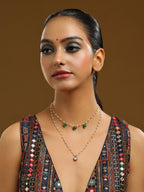 Ruby Raang Gold Kundan and Green Stone Layered Necklace | Grocsy