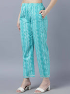 Myshka Women Turquoise Blue Layered Pure Cotton Kurti with Trousers With Dupatta Set | Grocsy
