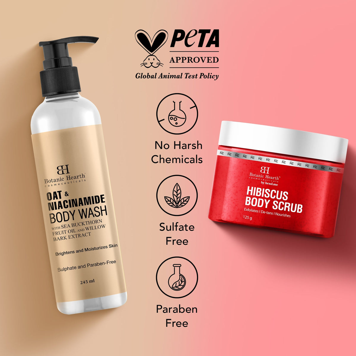 Botanic Hearth Oat & Niacinamide Bodywash & Hibiscus Scrub Combo | Grocsy