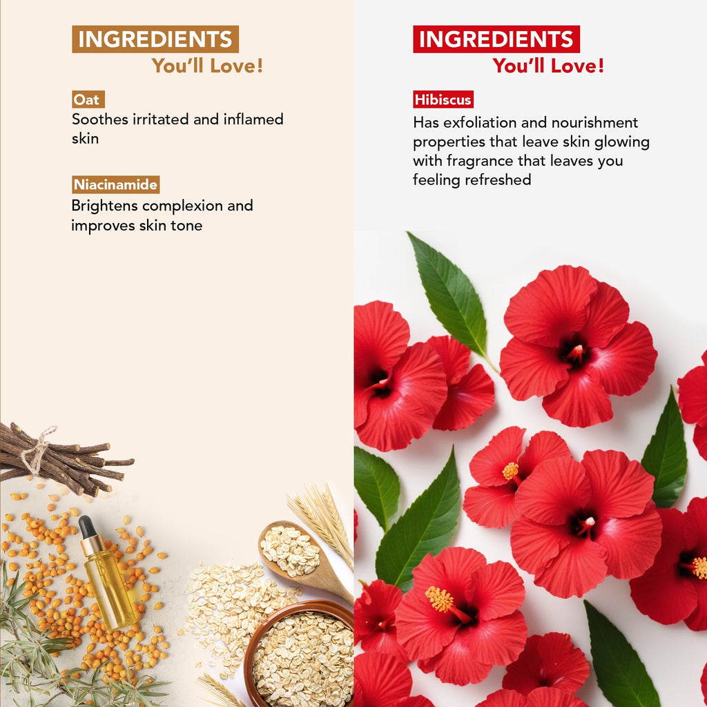 Botanic Hearth Oat & Niacinamide Bodywash & Hibiscus Scrub Combo | Grocsy