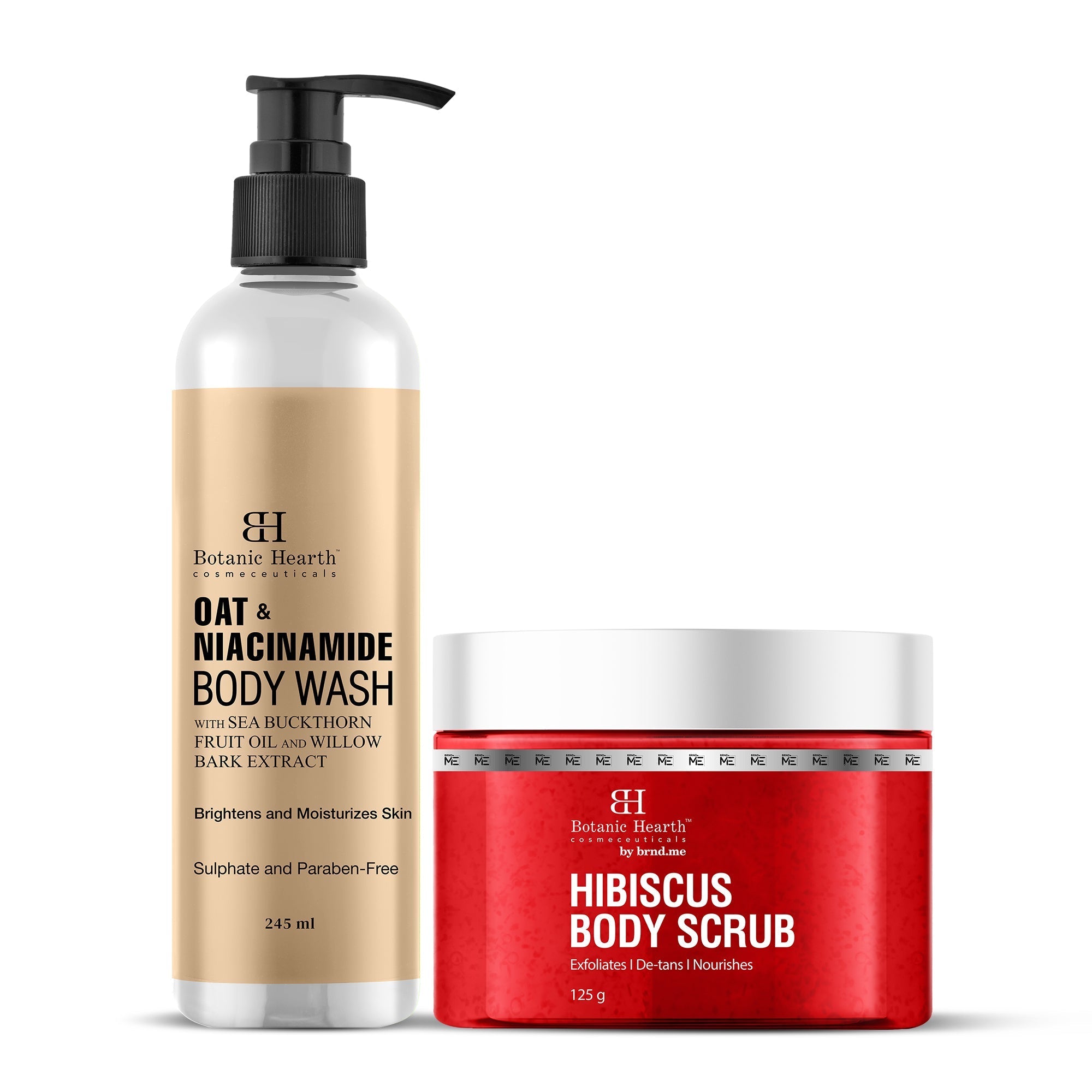 Botanic Hearth Oat & Niacinamide Bodywash & Hibiscus Scrub Combo | Grocsy