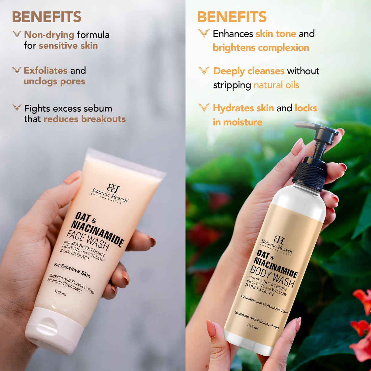 Botanic Hearth Oat & Niacinamide Bodywash - Facewash | Grocsy