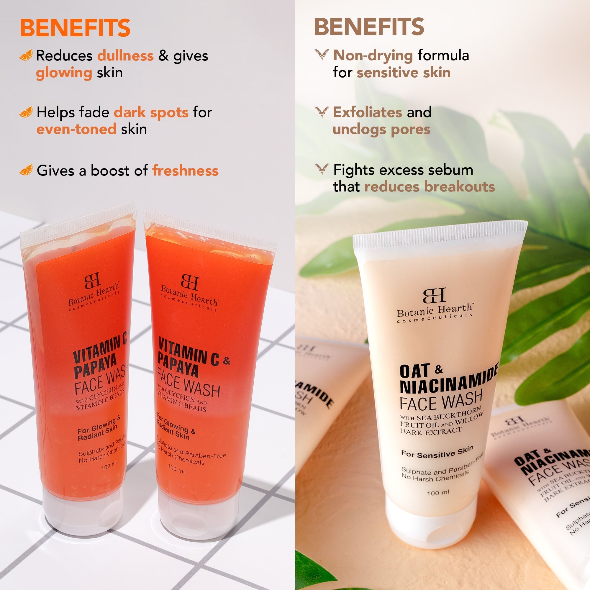 Botanic Hearth Papaya & Vitamin C with Oat & Niacinamide Face Wash | Grocsy
