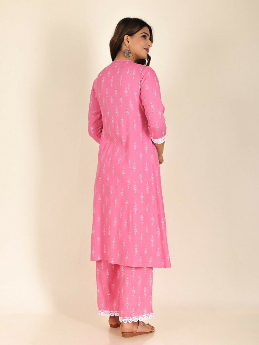 Aramya Pink Rayon Geometric Panelled Kurta for Women | Grocsy