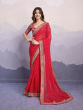 Red Georgette Bandhani Printed,Embroidery Work Saree - Surkhi | Grocsy