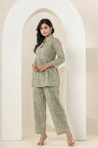 Kaajh Women's Green Printed Cotton Co-ord Set | Grocsy