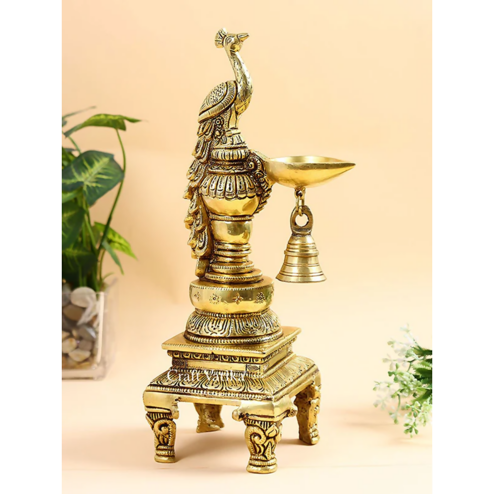 CraftVatika Brass Peacock Decorative Diya For Decoration | Grocsy
