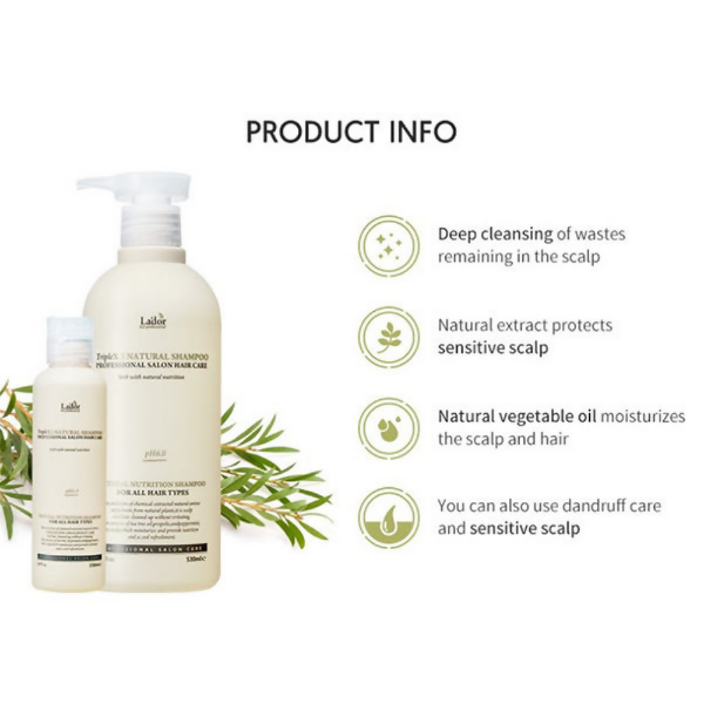 La'dor Triple Natural Shampoo - Hypoallergenic, Vegan, Mild Formula for Sensitive Scalp & Dry Hair | Grocsy