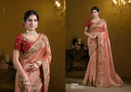 Orange Pure Twill Tissue Pure Khatli work Designer Saree With Blouse. - Rajasvi | Grocsy