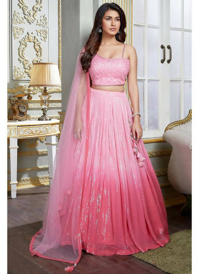 Hazel Wedding Designer Pink Nylon georgette Readymade Lehenga Choli | Grocsy