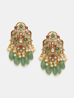 Ruby Raang 22k Gold Polished Long Kundan Heavy Maharani Necklace With Earrings | Grocsy