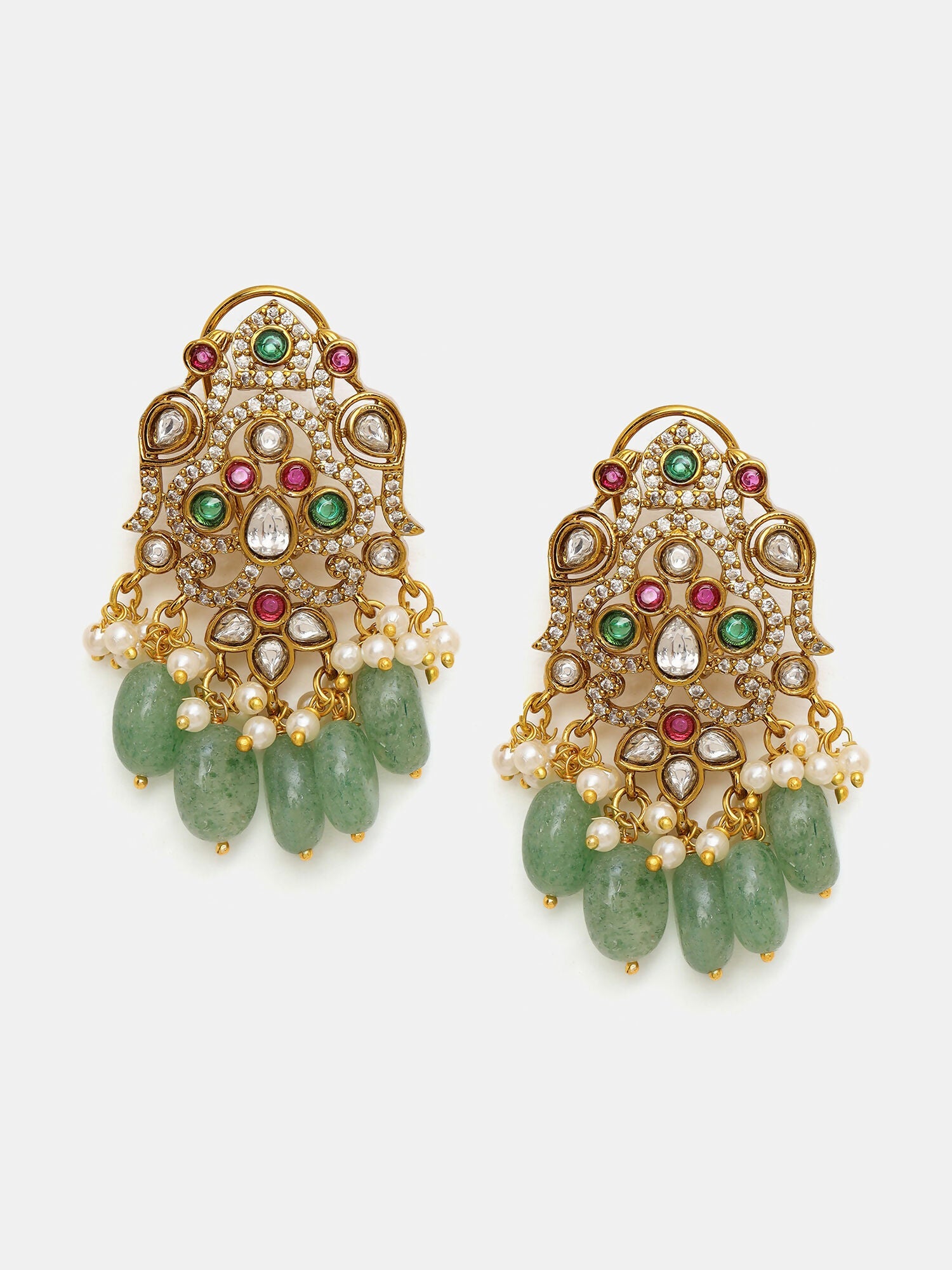 Ruby Raang 22k Gold Polished Long Kundan Heavy Maharani Necklace With Earrings | Grocsy