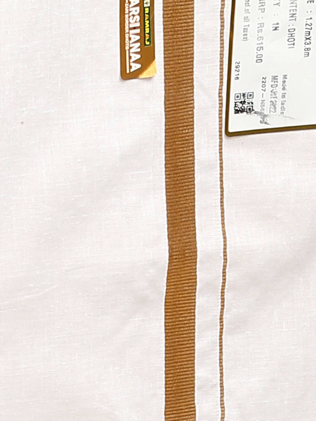 Ramraj Cotton Premium Wedding White Regular Dhoti, Shirt & Towel Set Arathi 1/2" | Grocsy