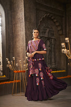 Purple Viscose Rayon Thread Embroidered Navratri Lehenga Choli with Dupatta - Raas | Grocsy