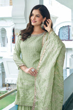 Joban Fashion Pista Chinon Silk Embroidery Sequence Work Readymade Kurta Set | Grocsy