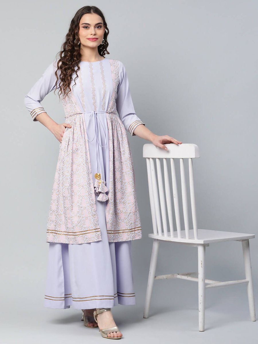Ahalyaa Womens Powder Blue Crepe Floral Dress | Grocsy