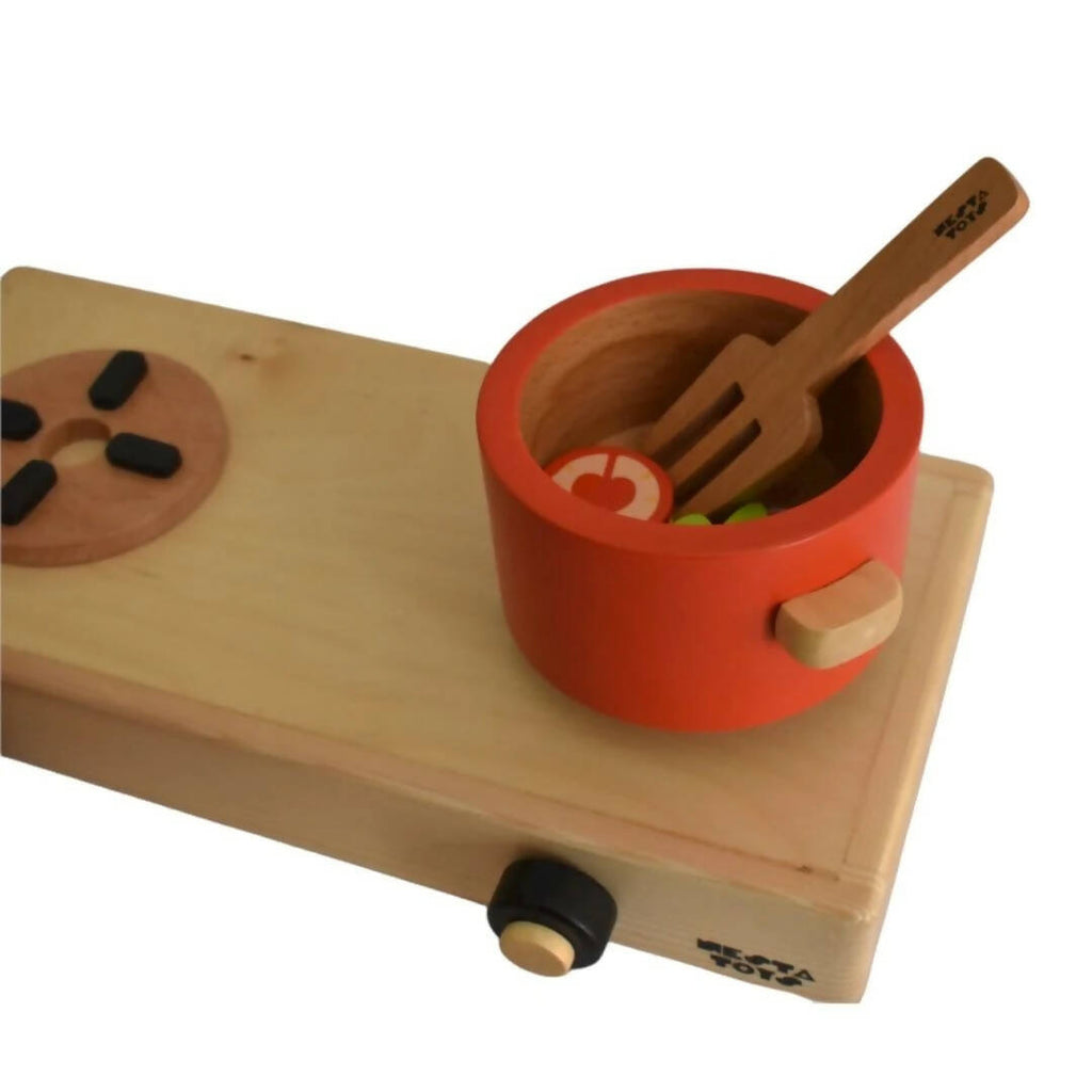 Nesta Toys Wooden Gas Stove and Cooking Set For Kids | Grocsy