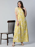 Ahalyaa Womens Lemon Yellow Crepe Floral Dress | Grocsy