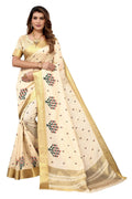 Vamika Cream Weaving Cotton Polyester Silk Saree | Grocsy