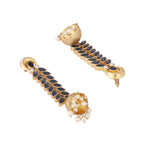 Nuyug 22K Gold-Plated Blue Onyx & Pearl Studded Dome Shaped Jhumkas | Grocsy