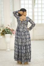 Aayaa Designer Printed Faux Georgette with Embroidery Zari Sequins-work Kids Gown | Grocsy