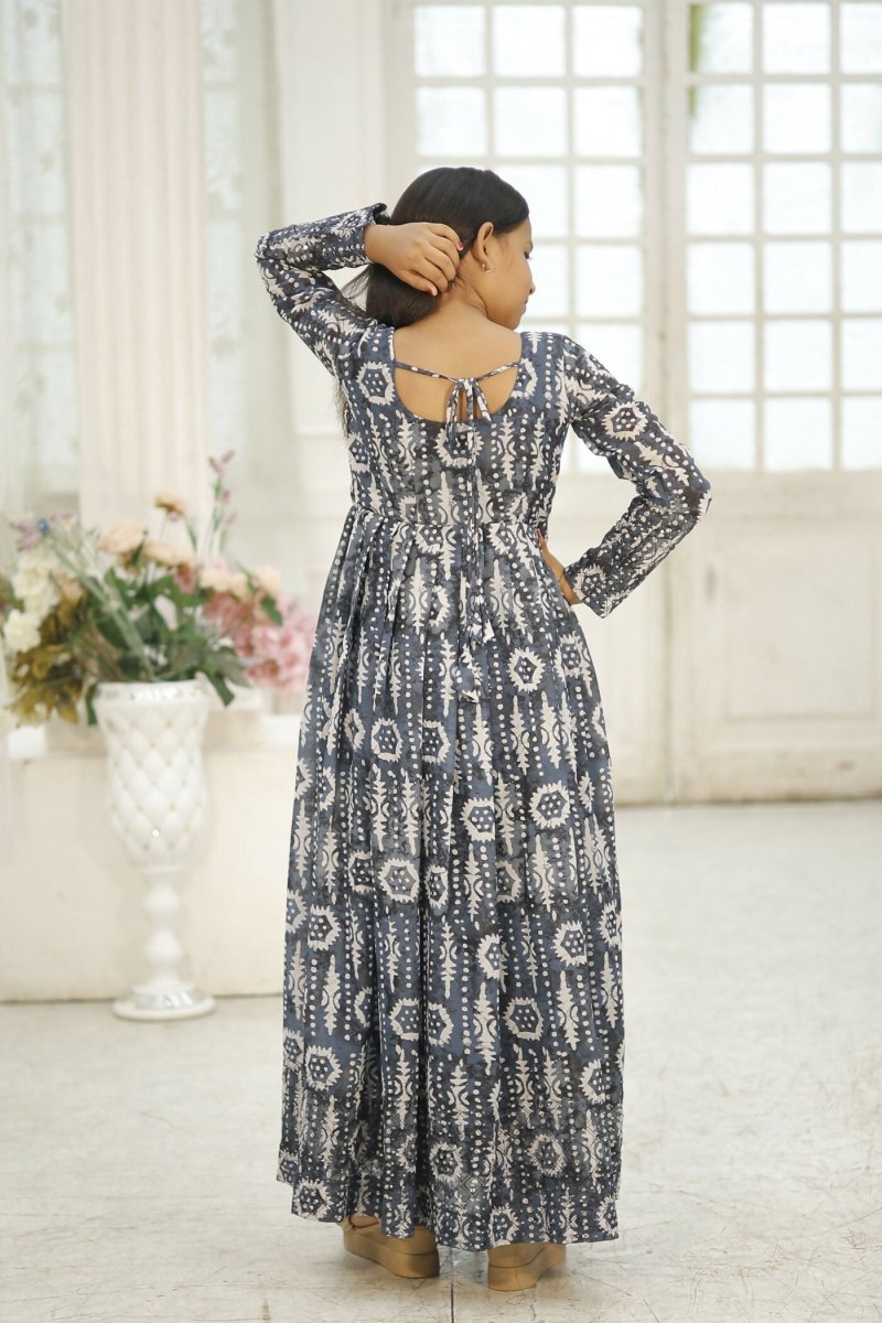 Aayaa Designer Printed Faux Georgette with Embroidery Zari Sequins-work Kids Gown | Grocsy