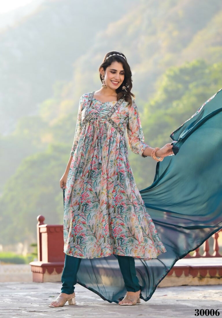 Designer Stylish Multi Slim Georgette Stitched Suit With Dupatta - Kiyara | Grocsy