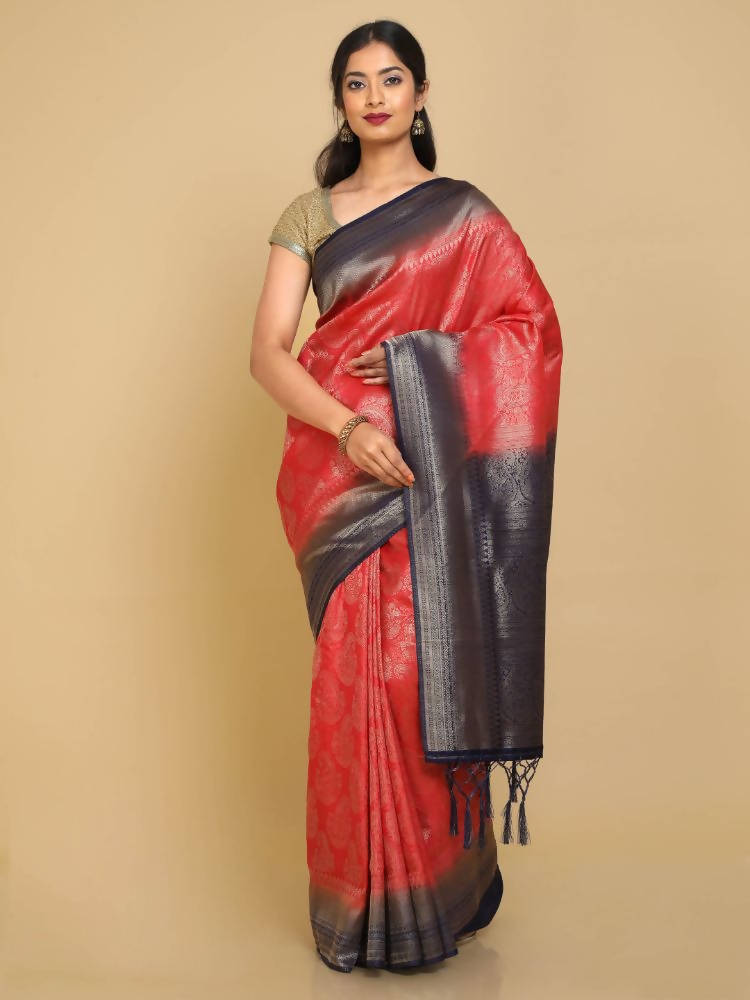 Kalamandir Ethnic Motifs Red Silk Blend Saree | Grocsy