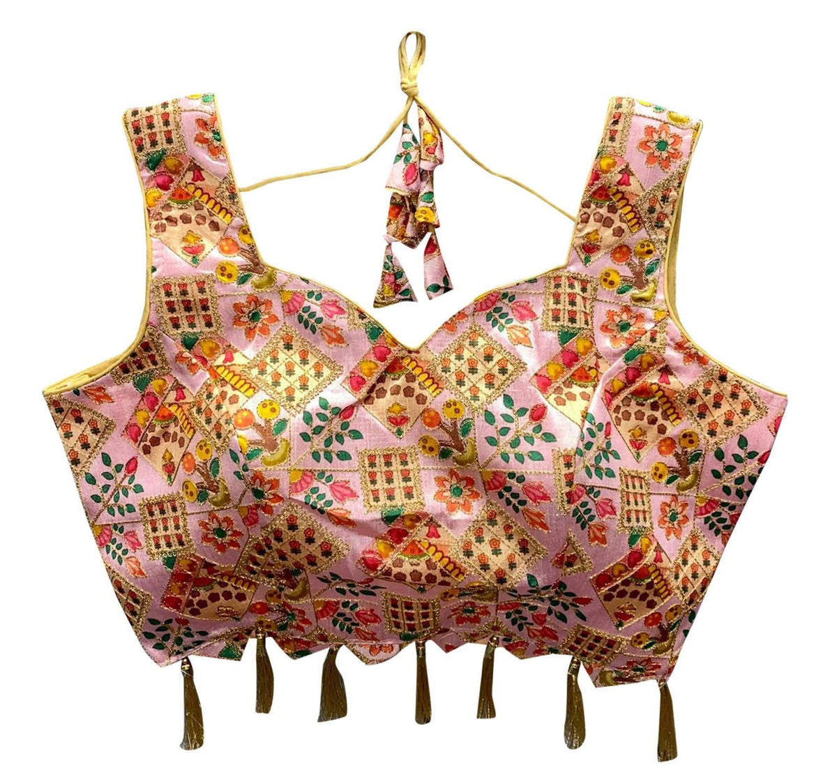 Vamika Pink Banglori Silk Digital Print And Embroidery Blouse | Grocsy